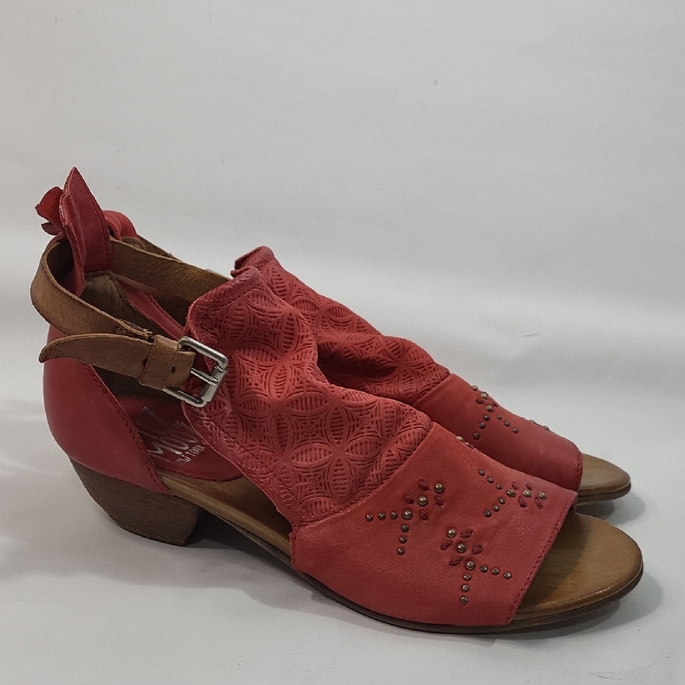 Miz Mooz Red Suede Open-Toe Studded Sandals